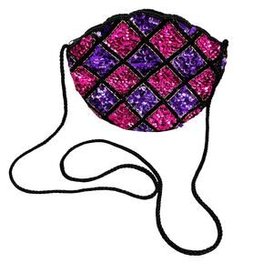 Vintage Evening Bag Pink & Purple Sequins with Black Beads Shoulderbag Purse